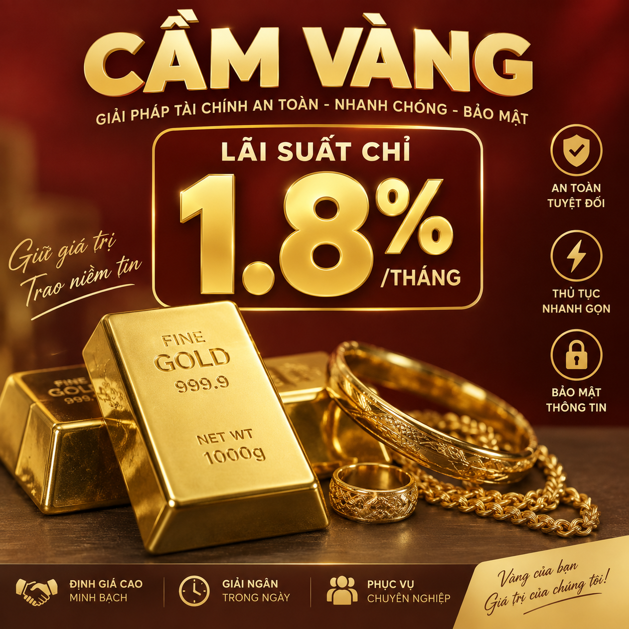 Cầm vàng lãi suất 1.8% Tiệm Vàng Tuyết Anh